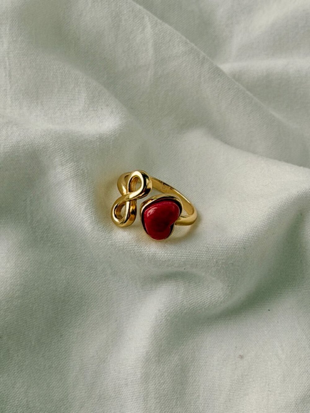 Infinite Love Pink Feldspar Adjustable Ring (US 5.5-7) - 18k Gold